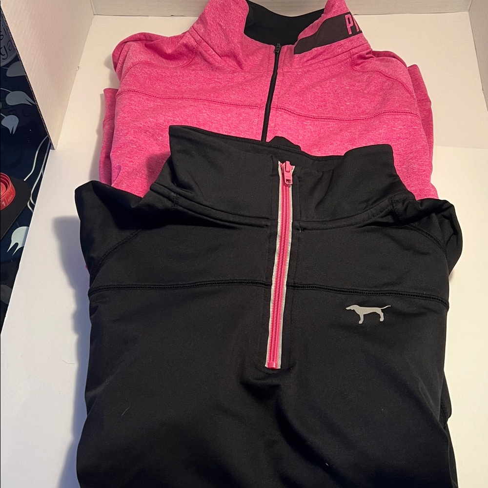 TWO Victoria’s Secret PINK Pullover Jacket 3/4 zip Size Large
